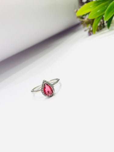 925 Silver Red Drop Ring